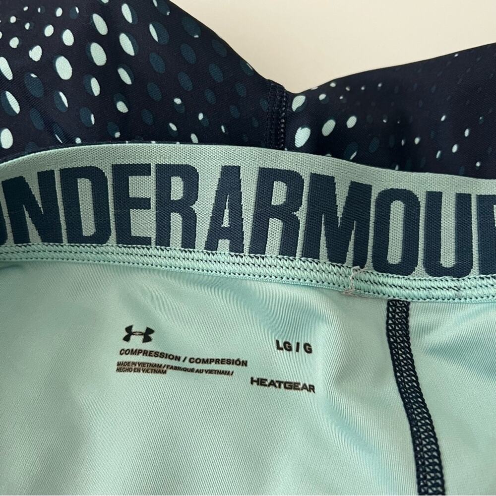 Under Armour Compression Navy Blue Aqua Mint Green Dot Print Crop Capri Leggings - Picture 4 of 4